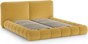 Pat matrimonial galben muștar tapițat cu spațiu de depozitare cu somieră 200x200 cm Solange – Micadoni