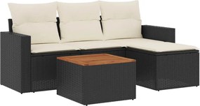 vidaXL Set mobilier de grădină cu perne, 5 piese, negru, poliratan