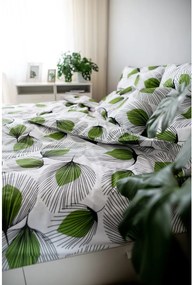 Lenjerie de pat din bumbac Cotton House Green Leaf, 140 x 200 cm, alb-verde