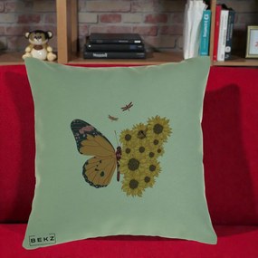 Perna Decorativa Fluture Floarea-Soarelui, 40x40 cm, Verde, Husa Detasabila, Perna Inclusa, BEKZ®