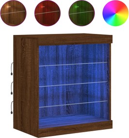 vidaXL Servantă cu lumini LED, stejar maro, 60,5x37x67 cm