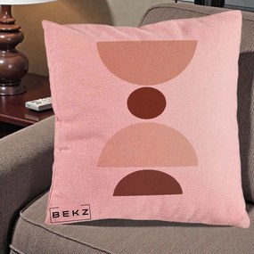 Perna Decorativa Geometric Boho Cerc si Boluri, 40x40 cm, Roz, Husa Detasabila, Perna Inclusa, BEKZ®