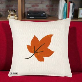 Perna Decorativa Frunza de Toamna Portocalie, 40x40 cm, Crem Reliefat, Husa Detasabila, Perna Inclusa, BEKZ®