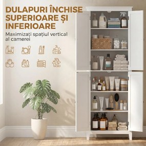 HOMCOM Dulap De Baie Slim Cu 2 Uși, Rafturi Reglabile, MDF, Metal, 60x30x170 cm, Alb | Aosom Romania