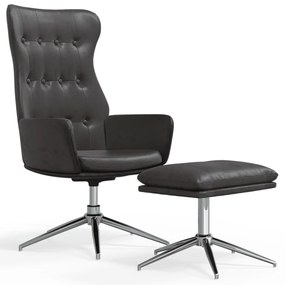 3097719 vidaXL Scaun de relaxare cu taburet, negru lucios, piele ecologică
