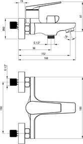 Ivo Baterie pentru cadă, montare pe perete Finisaj: Crom BLI_010M