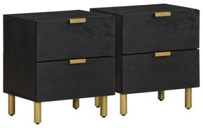 vidaXL Noptiere, 2 buc., negru, 40x33x46 cm, lemn masiv de mango