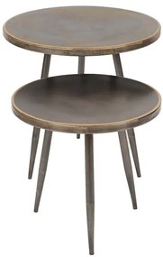 Set 2 masute laterale din metal, cu aspect vintage, Golden edge