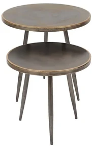 Set 2 masute laterale din metal, cu aspect vintage, Golden edge