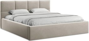 Pat matrimonial taupe tapițat din catifea cu spațiu de depozitare cu somieră 140x200 cm Hiko – Makamii