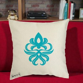 Perna Decorativa Ornament Turcoaz Fleur de Lis, 40x40 cm, Ecru, Husa Detasabila, Perna Inclusa, BEKZ®
