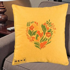 Perna Decorativa Inima Florala Botanica, 40x40 cm, Galben, Husa Detasabila, Perna Inclusa, BEKZ®