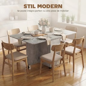 HOMCOM Masă de Luat Masa Pliabilă, Masă de Bucătărie cu Blaturi Rabatabile și Roți cu Frâne pentru 6 Persoane, Birou Compact cu 2 Sertare, 2 Uși și Dulap, pentru Living, 140x76x74î cm, Gri Ciment | Aosom Romania