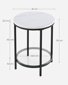 Vasagle Măsuță ERIC cu design de marmură, 45x55cm, negru/alb
