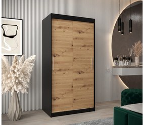 Dulap de haine 100 cm Toki (negru mat + stejar artisan). 1064795