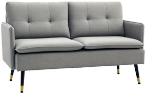 HOMCOM Canapea cu 2 Locuri din Material Textil cu Perne Capitonate, Canapea Modernă cu 2 Locuri cu Picioare din Oțel 139x68x80cm, Gri | Aosom Romania