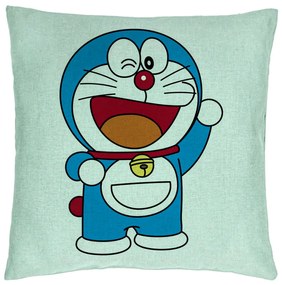 Perna Decorativa, Model copii Doraemon, 40x40 cm, Verde Menta, Husa Detasabila, Burduf