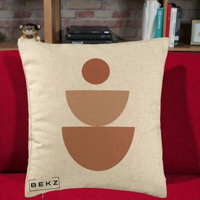 Perna Decorativa Geometric Boho Semicerc Stivuit, 40x40 cm, Bej, Husa Detasabila, Perna Inclusa, BEKZ®
