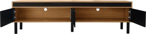 Comodă TV cu trei uși, picioare solide din lemn, 170x38x47 cm, Culoare naturală+Negru