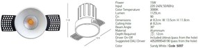 Spot LED incastrabil Trimless alb 15W 3000K