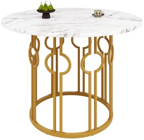 Masă rotundă pentru 4 persoane, Alb+Auriu | Aosom Romania