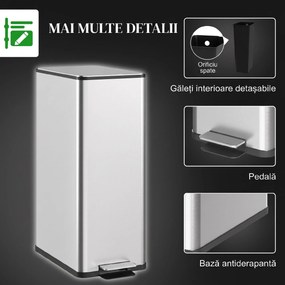 HOMCOM Coș de Gunoi de 20L Antiamprentă cu Închidere Lentă și Găleată Detașabilă, Coș cu Pedală, pentru Bucătărie, Living, Birou și Studiu, 21.5x37.2x57 cm, Argintiu | Aosom Romania