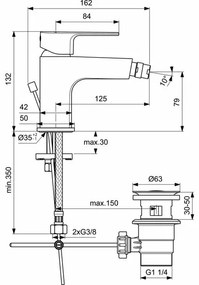 Baterie pentru bideu Ideal Standard Cerafine D cu ventil de plastic