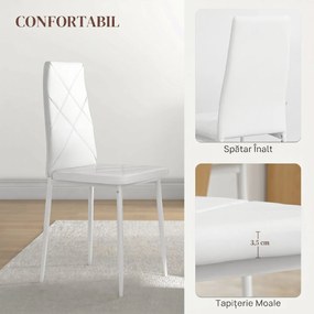 HOMCOM Set 2 Scaune de Sufragerie Tapițate cu Spătar Înalt, Picioare Antiderapante și Picioare din Oțel, 41x50x97 cm, Alb | Aosom Romania