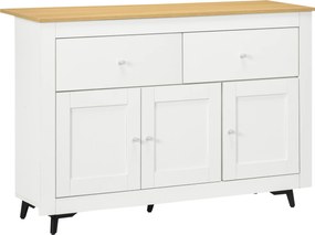 HOMCOM Bufet din lemn cu 2 sertare și 2 dulapuri, 117x35x80 cm, alb și culoare lemn | Aosom Romania