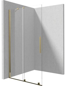 Set paravan dus walk-in cu usa glisanta, 100x195 cm, auriu lucios, Deante Prizma, rigola cu capac faiantabil reversibil plus coloana de dus neagra