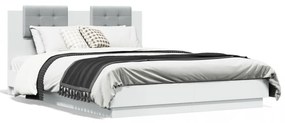 Cadru de pat cu tăblie și lumini LED, alb, 120x200 cm
