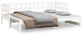 820777 vidaXL Pat de zi extensibil, alb, 2x(90x190) cm, lemn masiv de pin