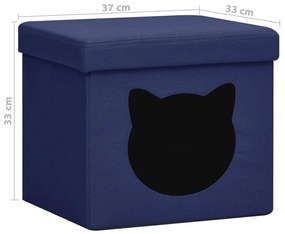 Taburet depozitare pliabil, albastru cu model pisica, tesatura 1, Albastru