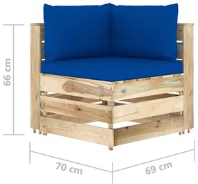 Canapea de gradina cu 3 locuri, cu perne, lemn verde tratat Albastru, Canapea cu 3 locuri, 1