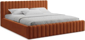 Pat matrimonial teracotă tapițat cu spațiu de depozitare cu somieră 180x200 cm Lemi – Makamii