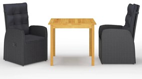 vidaXL Set mobilier de grădină, 3 piese, negru