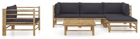 3058196 vidaXL Set mobilier de grădină cu perne gri închis, 6 piese, bambus