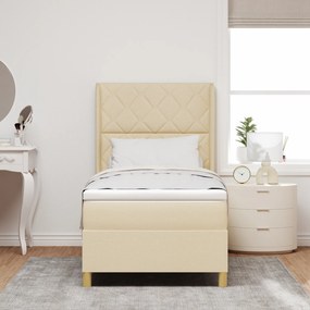 vidaXL Pat cu saltea cu arcuri Crem - 90x200 cm, Țesătură