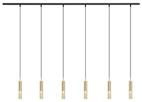 Sistem de iluminat pe șină modern negru cu 6 lămpi suspendate aurii cu sticlă ambră monofazată - Slimline Loyce