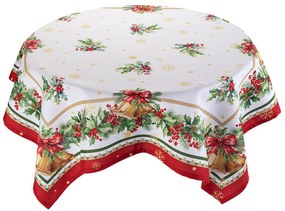 Fată de masă de Crăciun cu imprimeu ILEX ŞI CLOPOŢEI 85 x 85 cm