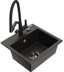 Mexen Milo chiuveta de granit cu 1 compartiment cu baterie de bucătărie Duo, negru/auriu metalizat - 6505-75-671701-70-B