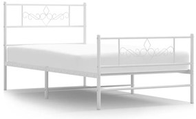 Cadru de pat metalic cu tablie de cap/picioare, alb, 75x190 cm