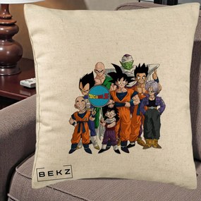 Perna Personalizata Dragon Ball Z Grup Complet, 40x40 cm, Bej, Husa Detasabila, Perna Inclusa, BEKZ®