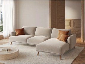 Colțar bej cu tapițerie din catifea (cu colț pe partea dreaptă/cu șezlong) Naomi – Micadoni