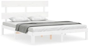 3193537 vidaXL Cadru de pat cu tăblie, alb, king size, lemn masiv