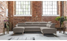 Colțar maro deschis extensibil cu tapițerie din catifea (cu colț pe partea dreaptă/în formă de "U") Sweet Harmony – Miuform