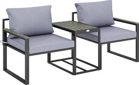 Outsunny Set Bistro Grădină 3 Piese pentru 2 Persoane, Masă și Scaune Exterior cu Șezut Textilen și Perne, Gri | Aosom Romania