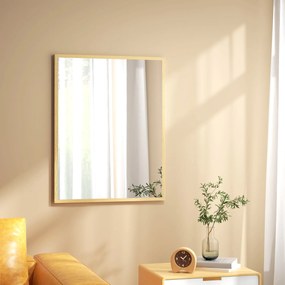 HOMCOM Oglindă de perete rectangulară 90 x 70 cm, cadru din lemn, ideală pentru baie, sufragerie sau dormitor, naturală | Aosom Romania