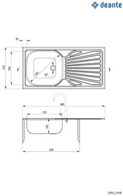 Chiuvetă din inox, 1-cuvă cu picurător, Techno, ZMU_011B