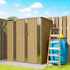 Outsunny Șopron metalic de grădină exterior 1,37 m² 163x89x163 cm cu acoperiș înclinat, uși cu zăvor și mănuși maro | Aosom Romania